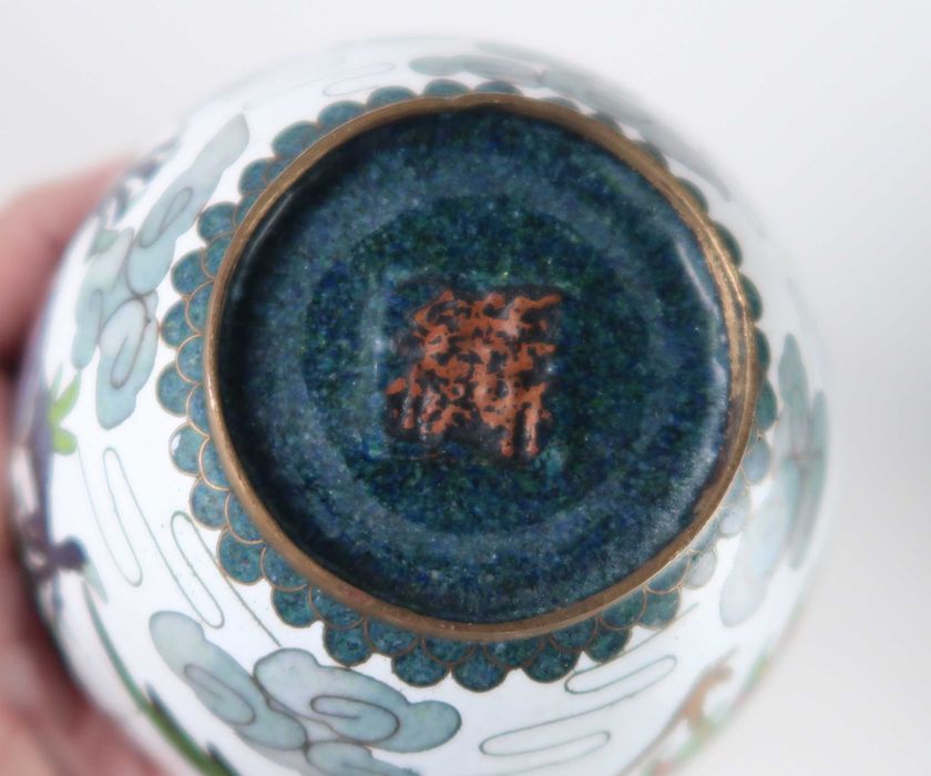 Pote sem tampa cloisonné antigo - Fênix e Dragão