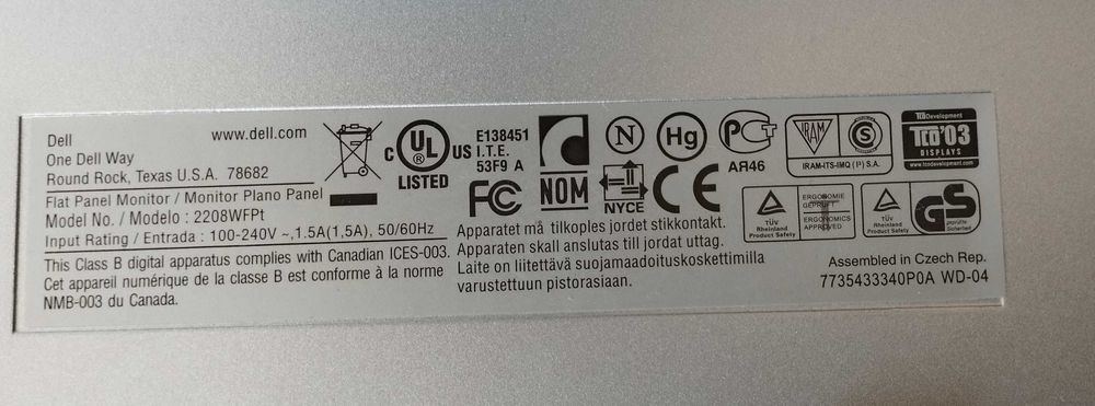 Monitor Dell  2208WFPT LCD 22''