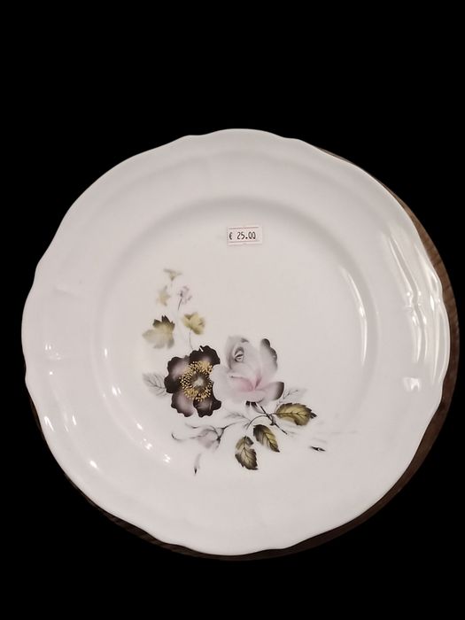 Vintage shallow plate, Vista Alegre porcelain, floral pattern