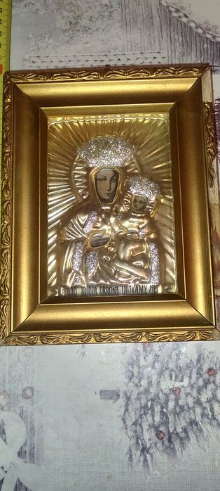 Obraz/Ikona Matki bożej czestochowskiej. Dewocjonalia z 70lat. PRL.
