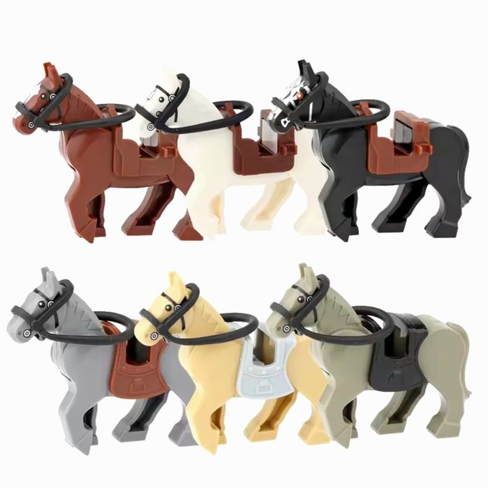 Zestaw figurek koni kompatybilne z Lego figurki konie figurka koń z siodłem i lejcami