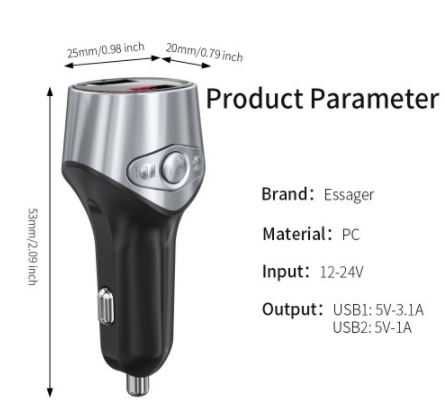 Carregador de Isqueiro Bluetooth Essager - Alt. Roidmi