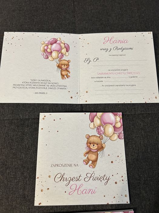 2 sztuki zaproszenia Chrzest Święty Hania