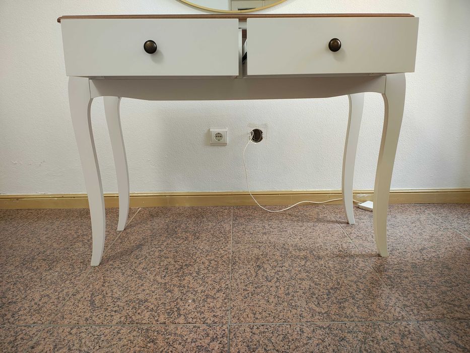 Consola de Entrada com 2 Gavetas Estilo Francês 100x35x76,5 cm Branco e Marrom Escuro