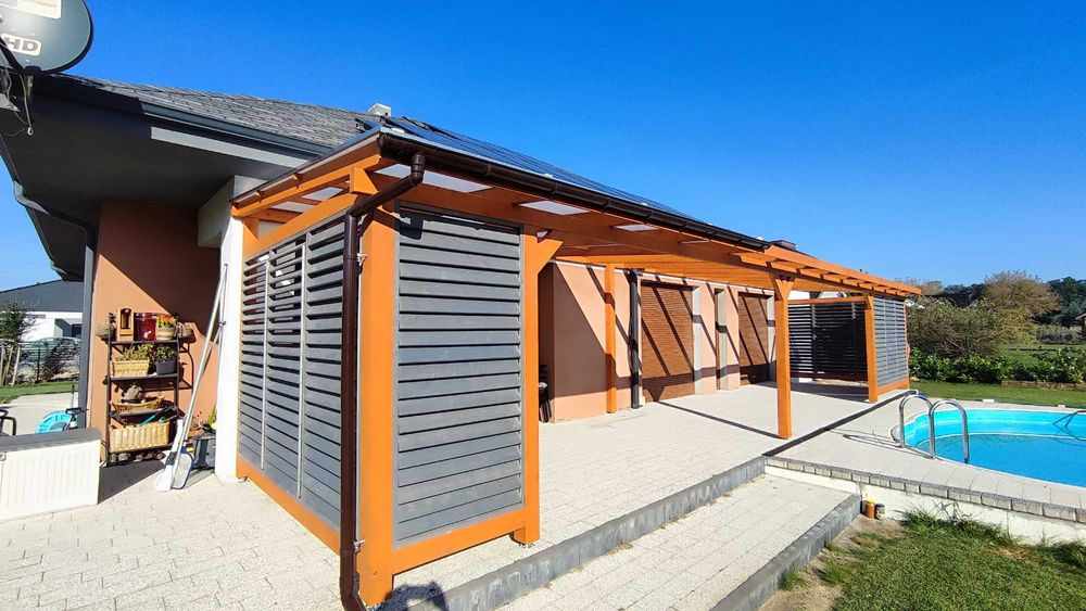 wiata ogrodowa pergola wiata samochodowa weranda zabudowa tarasu altana rolety BSH poliwęglan zadaszenie tarasu ruchome deseczki żaluzje tarasowe i