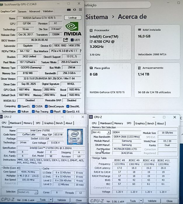 PC gamer Core i7 8700 4,6ghz+ GTX 1070Ti 8gb + 16gb+ 1,25Tb NVME/HD