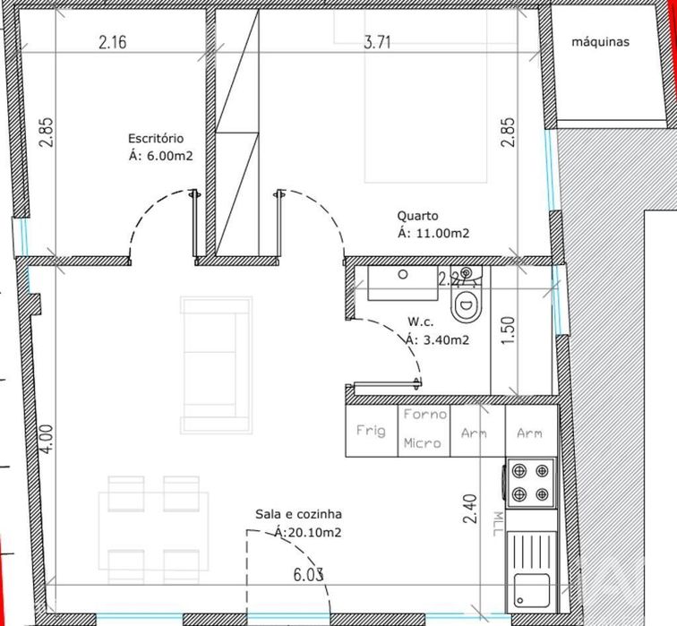Moradia térrea T2 em Darque de 45,8 m2