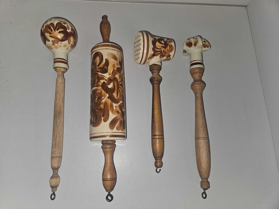 fajans porcelana Włocławek PRL akcesoria kuchenne wałek tłuczek 4szt