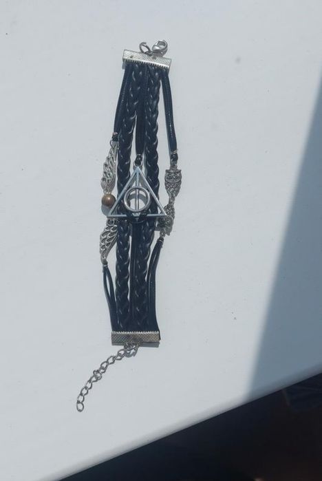 Браслет Гаррі Поттер Дари смерті чорний срібний снітч сова