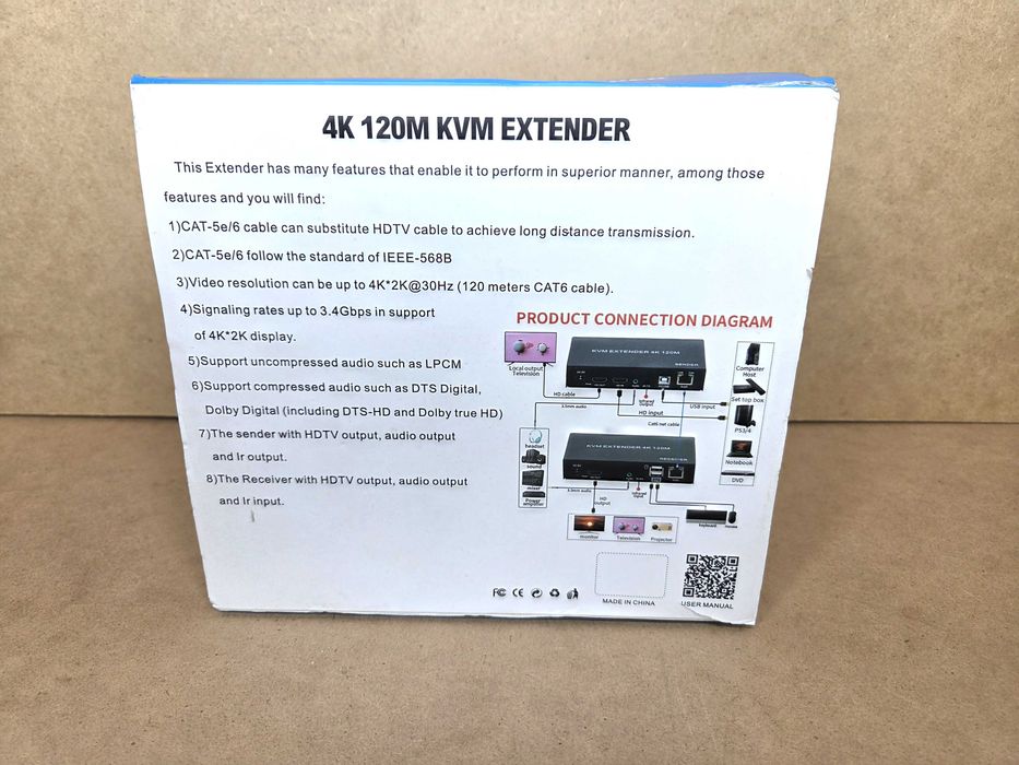 AKTYWNY Extender KVM 4K 120m Ethernet RJ45 HDMI USB Audio Zestaw