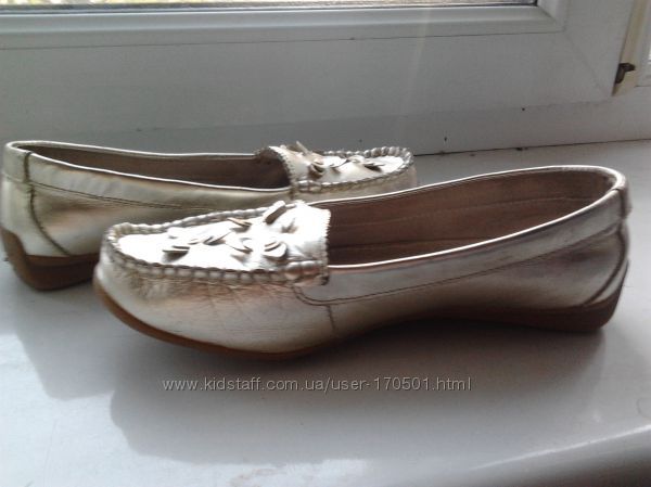 Туфли мокасины 23,5 см натуральная кожа золотистые