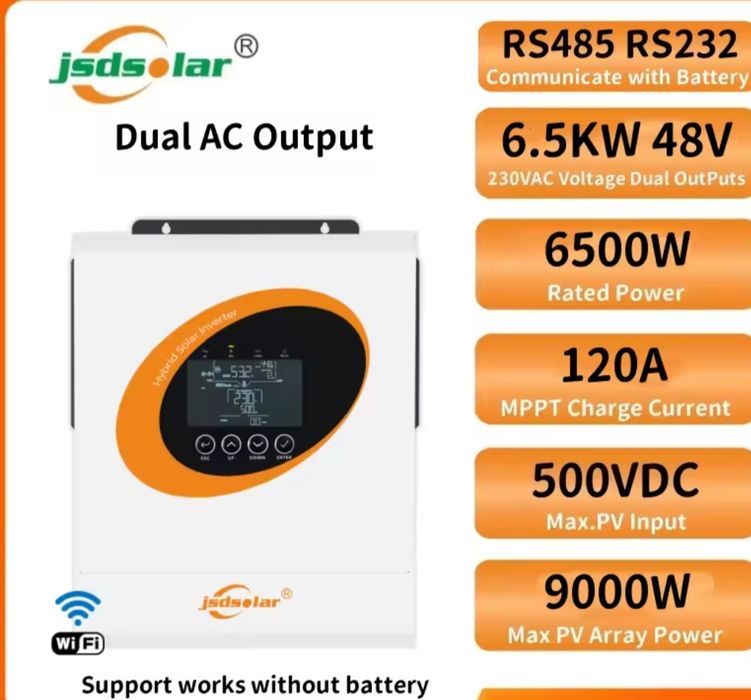 Гібридний інвертор 6,5кВт 48V MPPT 120A чистий синус wifi