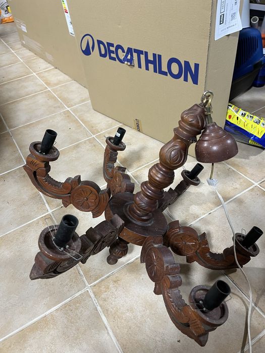 Candelabro/candeeiro de teto em madeira