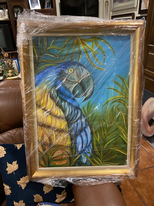 Grande quadro a oleo! Assinado pela artista! Moldura com folha em ouro!