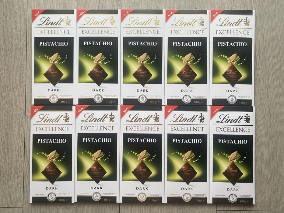 10x Lindt Excellence Pistachio czekolada gorzka z pistacjami 100g.