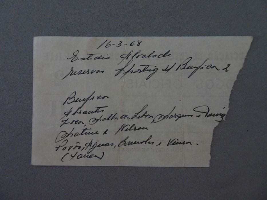 Bilhete de futebol Sporting - Benfica 16 de março 1968