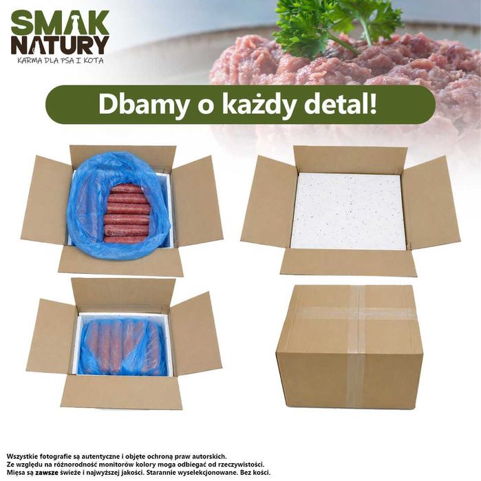 Mięso dla psa kota wołowina indyk BARF mrożone Baton kostka