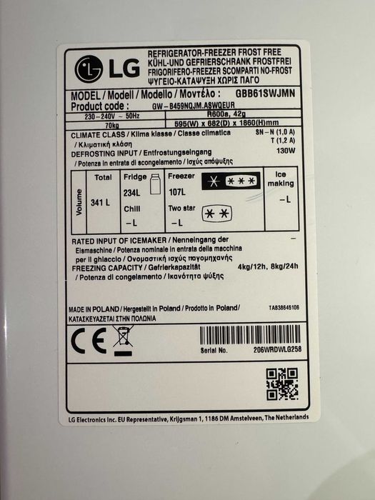 Frigorífico combinado LG branco