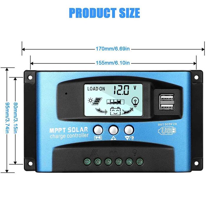 Controlador solar mpptt 12v 24v