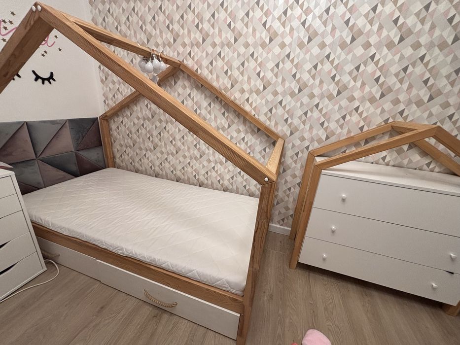 Łóżko dziecięce domek skandynawski drewniane