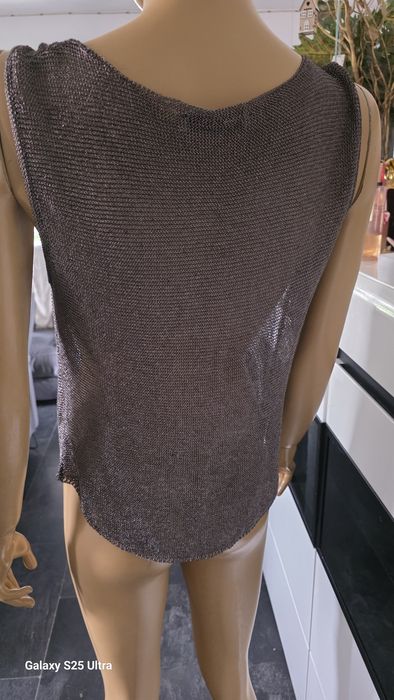 Metaliczny top Zara M dzianina siateczka lejący błyszczący brąz/khaki