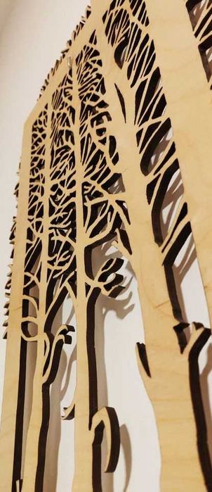 DREWNO obraz świetlny LED 3 drzewa - rekurencja Fibonacciego