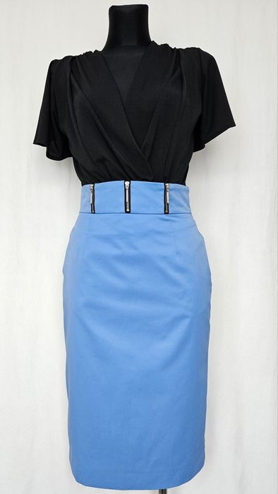 SIMPLE elegancka klasyczna spódnica ołówkowa midi wysoki stan niebiesk