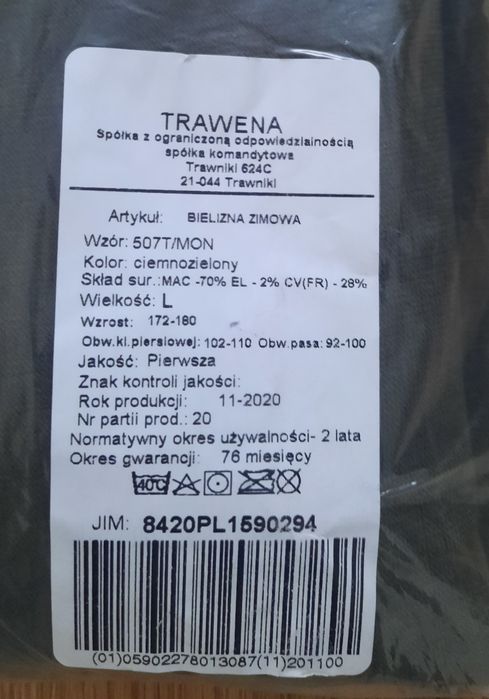 Bielizna zimowa roz. L