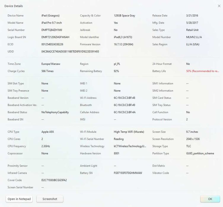 Apple iPad Pro 1673, 128GB