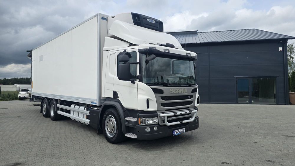 Scania P450 6x2 chłodnia Carrier 1250 8,6m długa full air pełen serwis ASO super stan! godna uwagi!  rama do zabudowy laweta beczka asenizacyna świeży import!