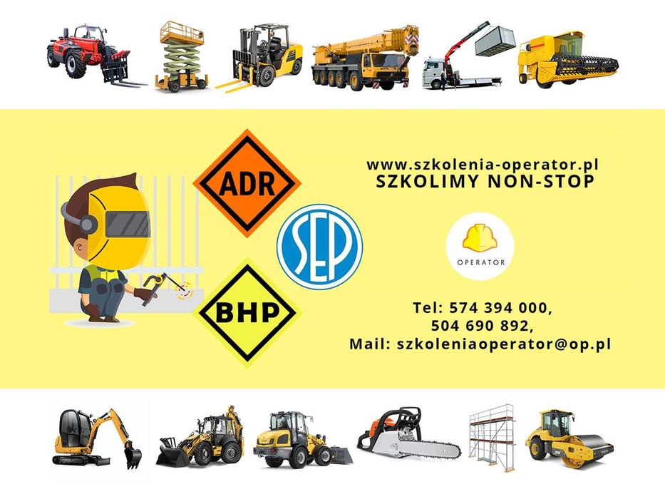 Kurs UDT koparki wózek widłowy suwnice kombajny ładowarki zwyżki HDS