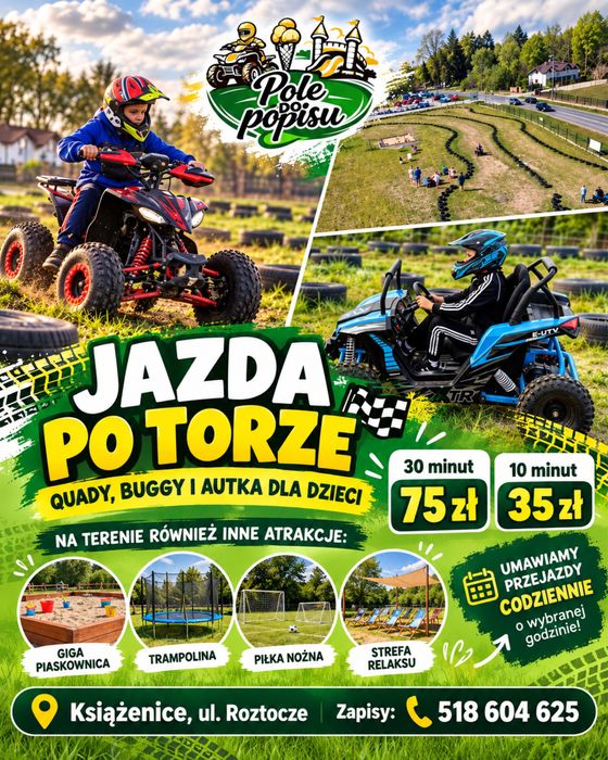Atrakcje dla dzieci – quady, autka jazda po torze Książenice