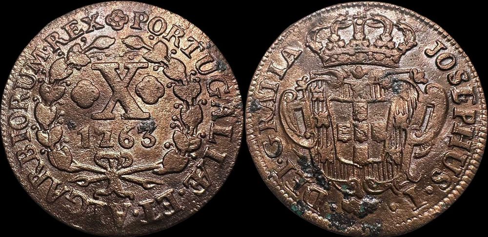 X Reis - 1763 - José I - Inscrição: "JOSEPHUS" (Boa Data) Bom EC