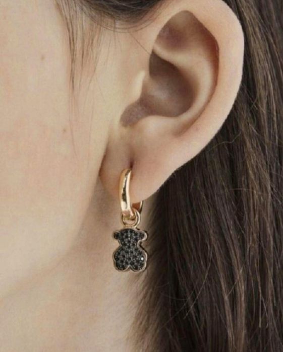 Kolczyki z misiem różowe srebro vermeil 925