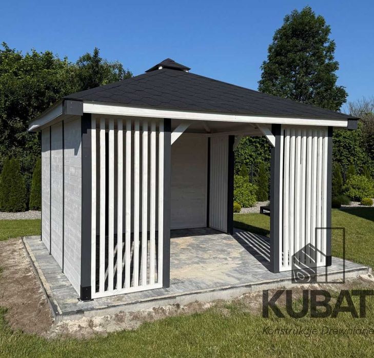 Nowoczesna altana ogrodowa 3,5x3,5| altanka drewniana z lamelami