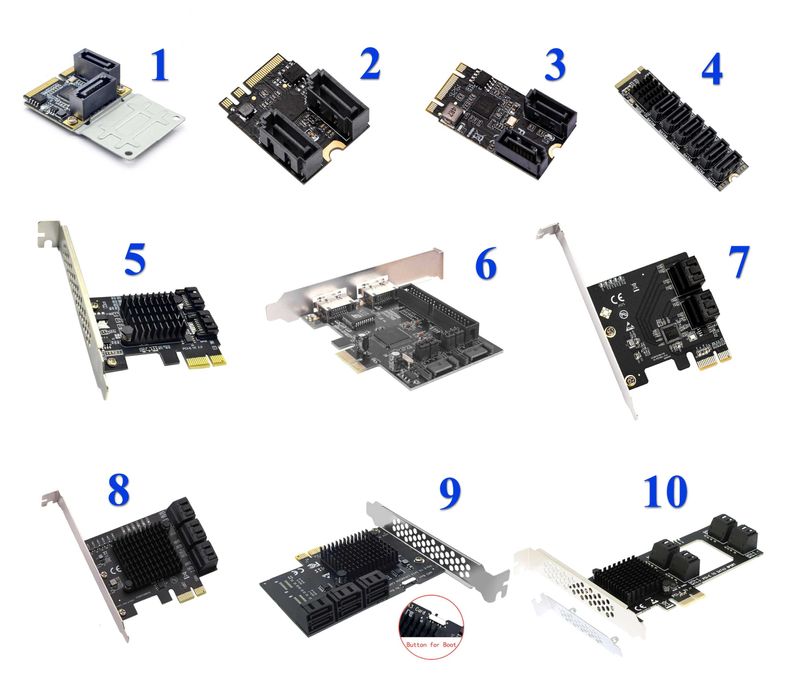 Контроллер адаптер 2, 4, 6 и 8 портов SATA, eSATA, IDE на M.2 и PCI-e