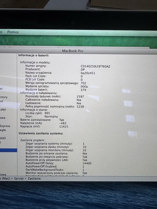 Apple MacBook Pro A1502 i5 8GB ram Dysk 120 GB SSD podś. klawiatura