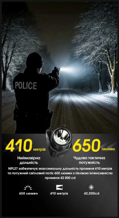 Nitecore NPL27 Дальнобійний Пістолетний Ліхтар 650 люм. 410 м