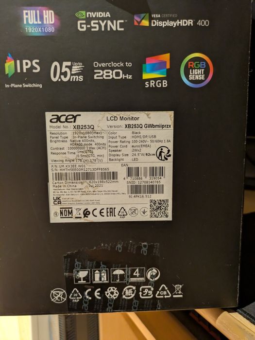 Monitor Acer predator xb253q gwbmiiprzx, pełny komplet, stan bdb