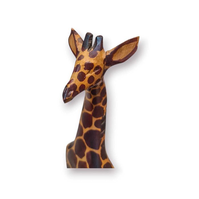 Escultura Decorativa Girafa Madeira – Pintada à Mão | 31 cm