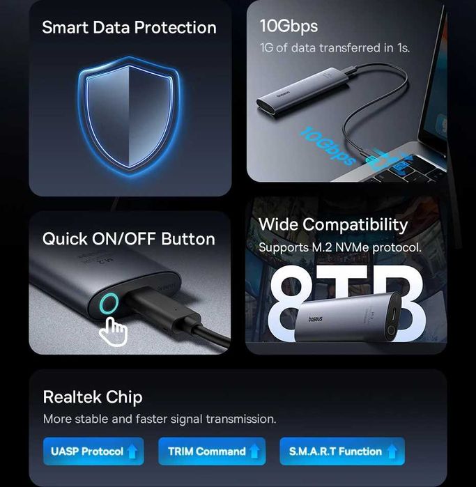 Baseus SSD карман/кишеня M2 NVME/SATA + USB в комплекте