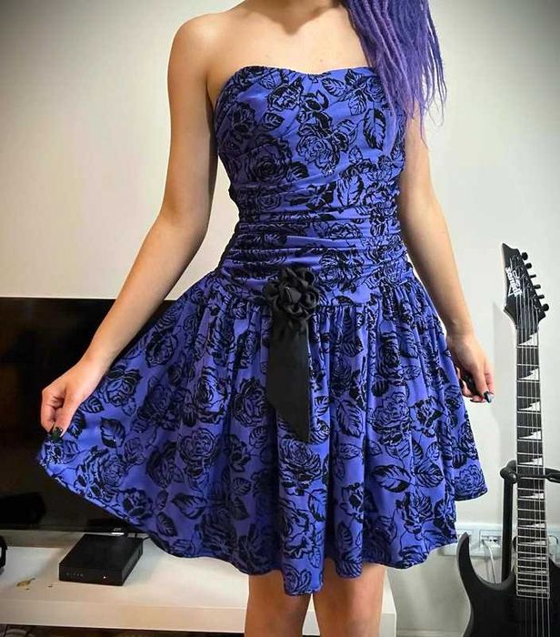 sukienka monster high emo goth fioletowa vintage pinup hearts&roses