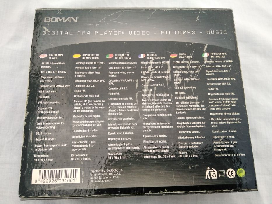 Leitor de MP 4 Digital Marca Boman