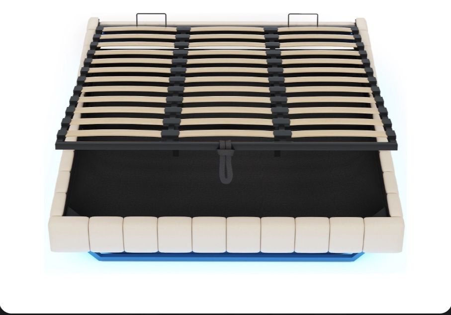 Cama (180x200cm) com baú estofada com LED - NOVA