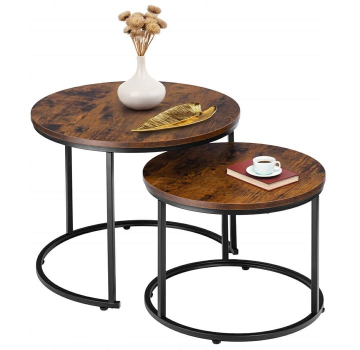2x Stolik Kawowy Okrągły Industrialny Loft Ława Stolik Boczny Nocny
