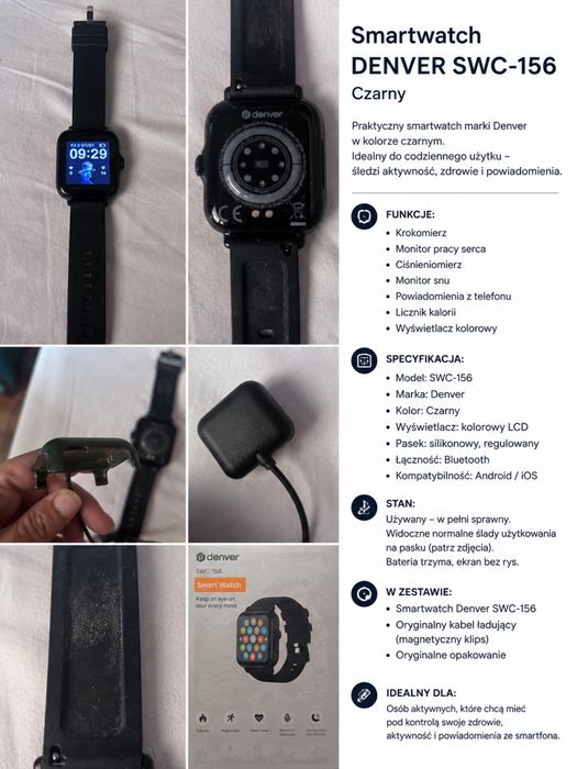 Smartwatch Denver SWC-156 czarny + ładowarka