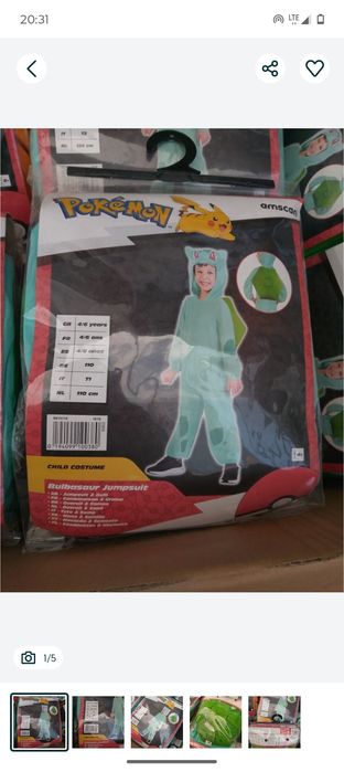 Pokemon bulbasaur strój karnawałowy