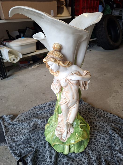 Duży Wazon Secesyjny 66 cm Włochy Italy Figuralny Kobieta Kalla STAN IDEALNY