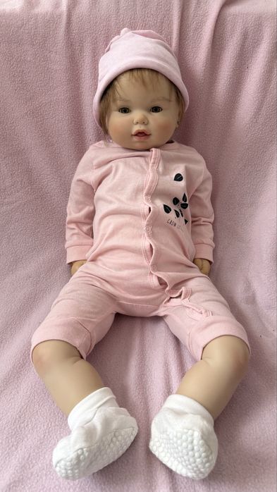 Realistyczna lalka Reborn Toddler 70cm moherowe włosy kolekcjonerska obciążona