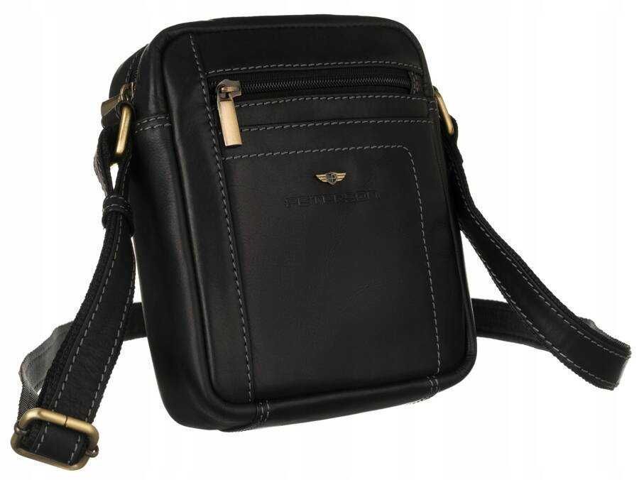 Listonoszka Męska PETERSON Torba SKÓRZANA na Ramię Mała Czarna MIEJSKA